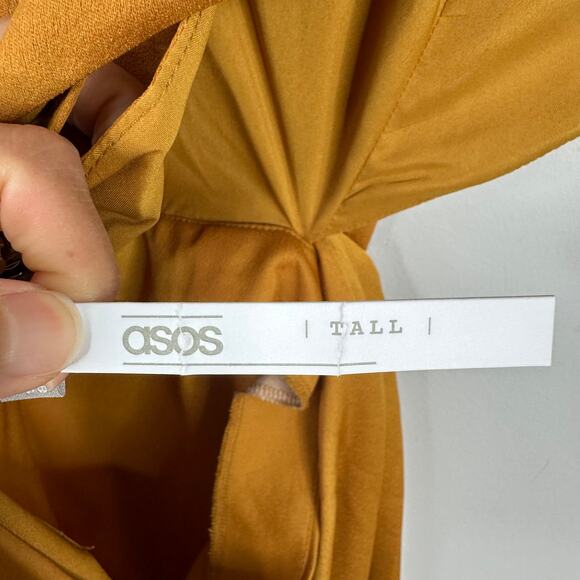 ASOS Golden Yellow Twist Front Satin Cutout Pencil Dress - Picture 9 of 11